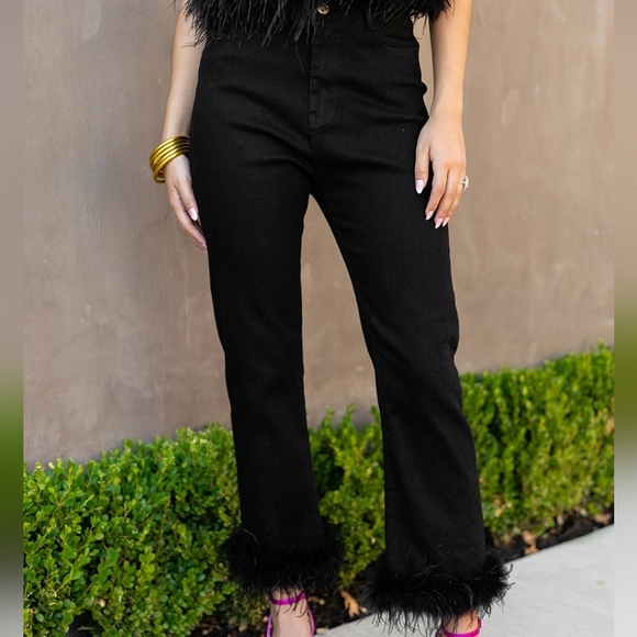 Buddy Love Kyla Feather Trim Ankle Pants - Black Size 27 Women's - Picture 5 of 15